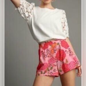 Umgee Floral Pink Printed High-Waist with pockets Shorts